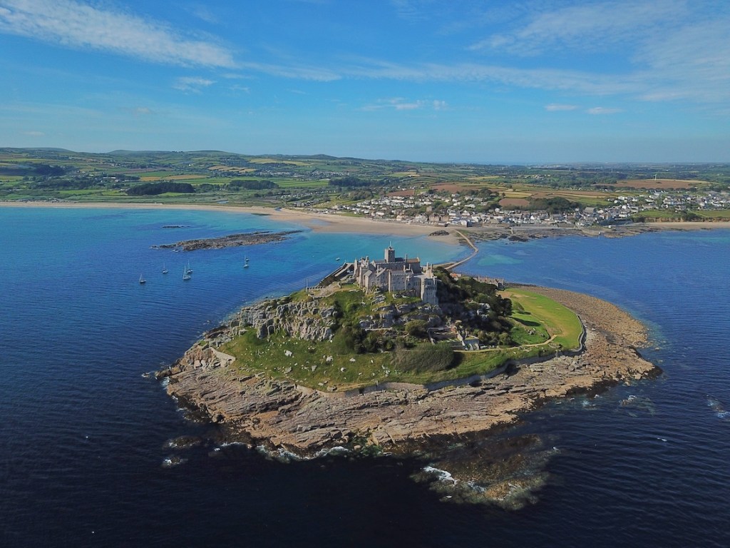 St Michael's Mount in Penzance captured by drone 
