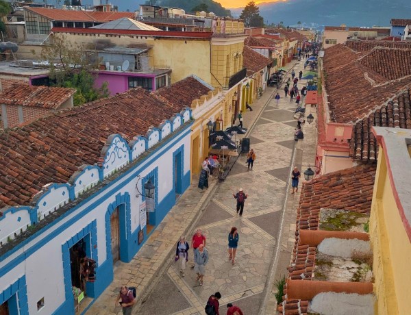 Street view of San Cristóbal de las cast from roof top in Chiapas region of Mexico